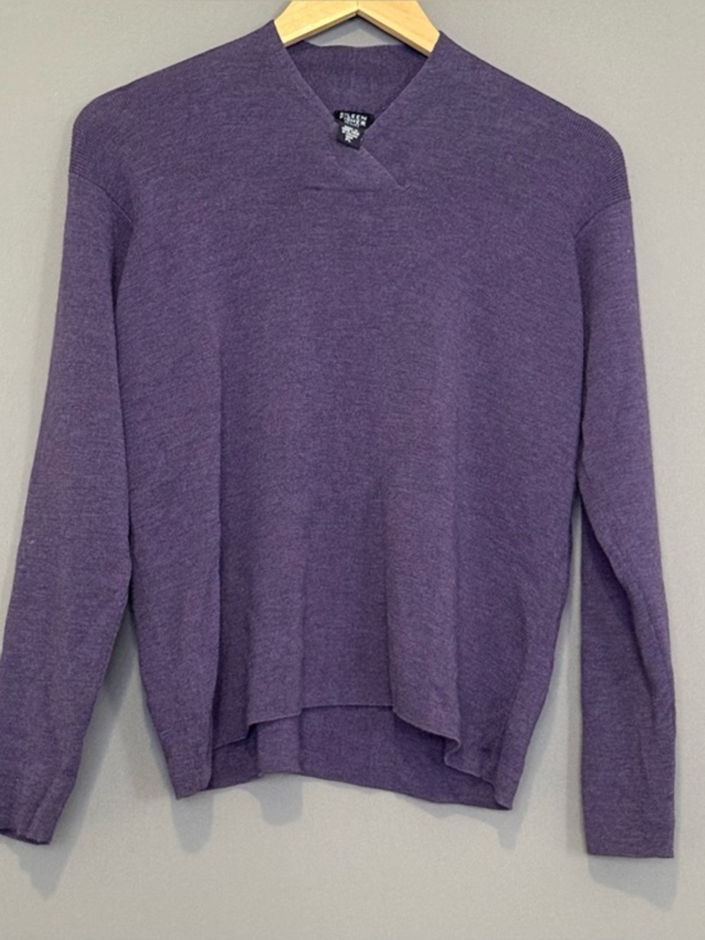 Eileen Fisher Petite Large Merino Wool V Neck Sweater Purple Minimalist
